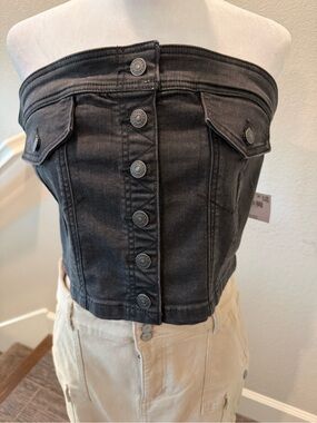American Eagle Outfitters Black Strapless Button-Front Denim Bustier